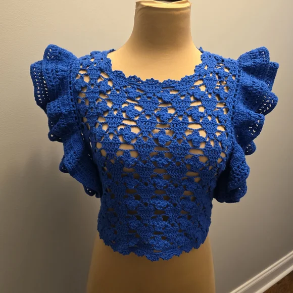 ZARA Royal Blue Crochet Crop Top - Picture 1 of 8